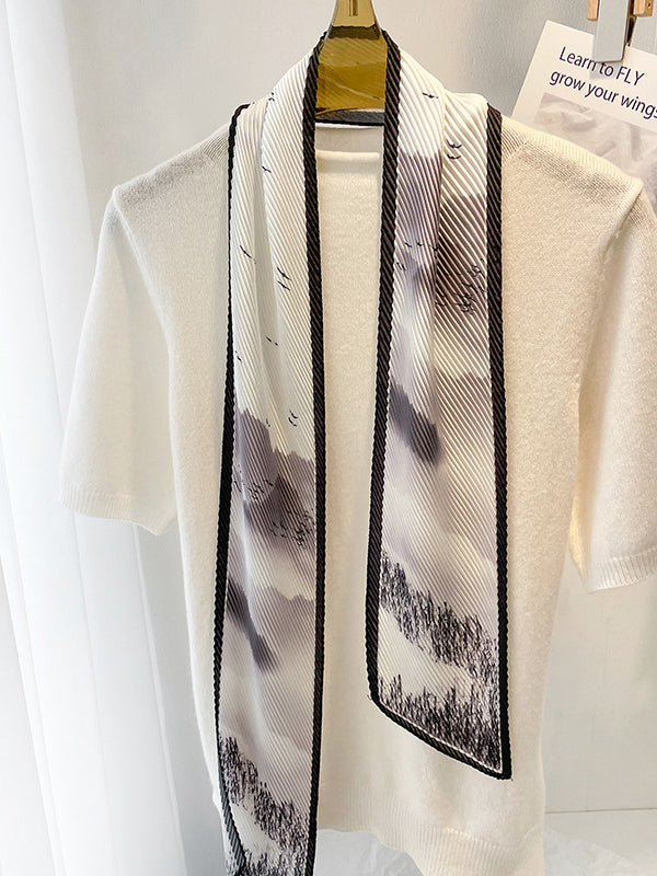 Vintage Tie-Dyed Silk Imitation Pleated Scarf