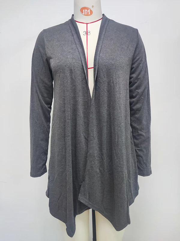 Solid Color Long Sleeves Loose Statement Collar Outerwear