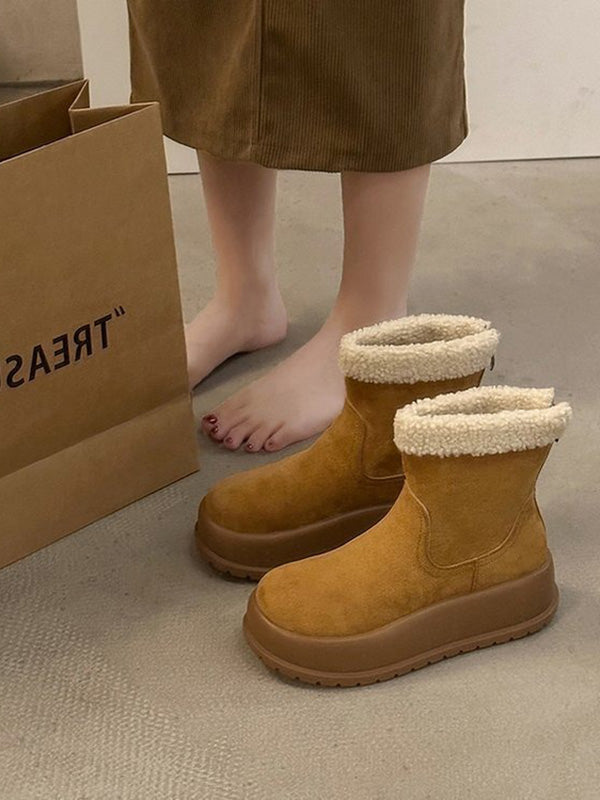 Round-Toe Split-Joint Velvet Platform Shoes Boots