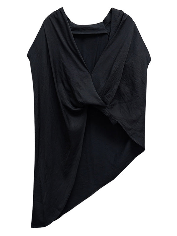Stylish Cool Girl Asymmetric V-Neck Batwing Sleeves Shirts Tops