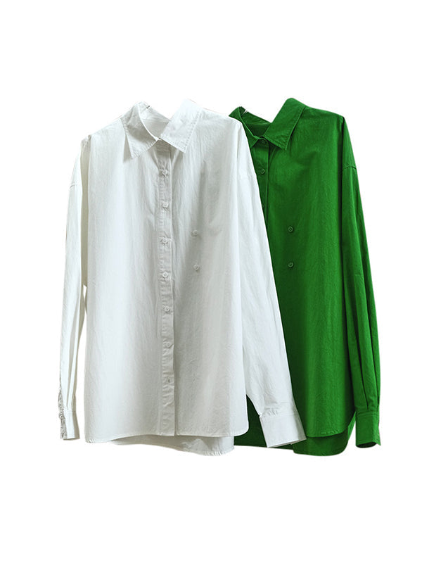 Asymmetric Solid Color Long Sleeves Loose Lapel Blouses