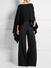 Batwing Sleeves Loose Solid Color Boat Neck T-Shirts Tops