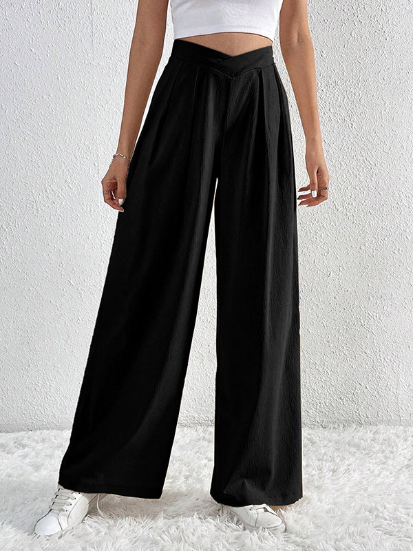 Pleated Solid Color Loose Wide Leg Trousers Pants