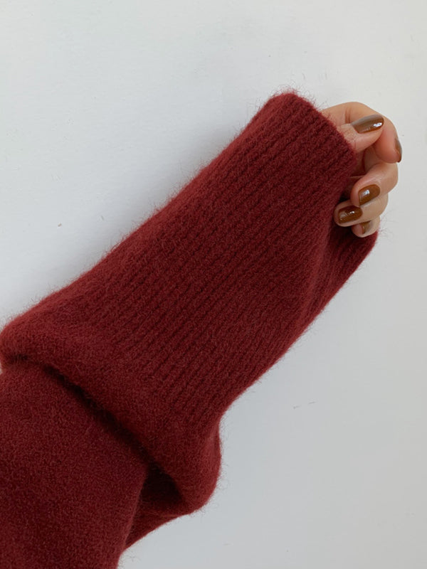 Solid Color Split-Joint Split-Side Long Sleeves Loose High Neck Sweater