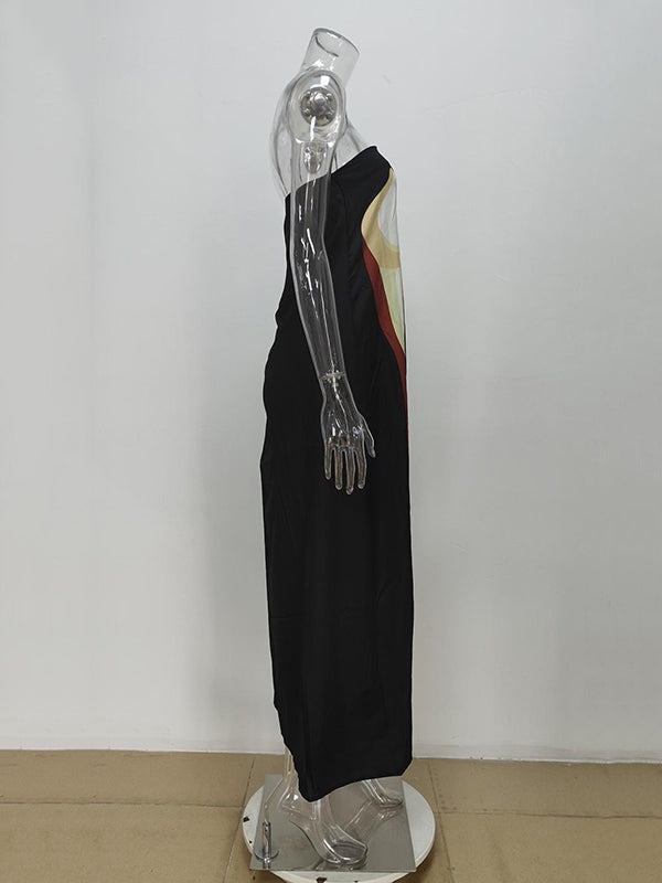 Printed Split-Joint Loose Plus Size Tube Maxi Dresses