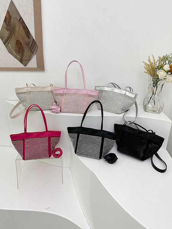 Rhine Stones Shiny Split-Joint Zipper Handbags Crossbody Bags