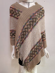 Asymmetric Tasseled Loose V-Neck Shawl&Cloak Cape