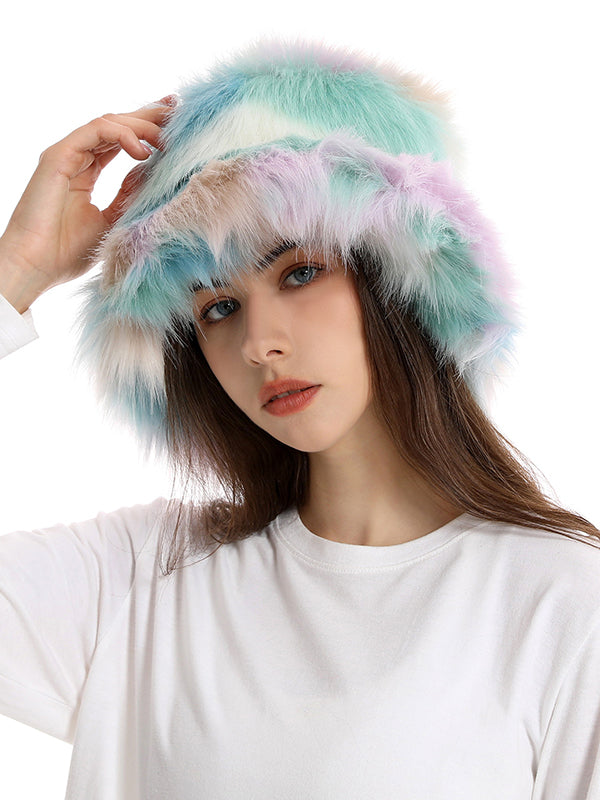 Adjustable Contrast Color Keep Warm Velvet Bucket Hat