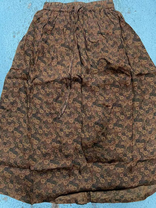 Drawstring Elasticity Floral Printed Loose Skirts