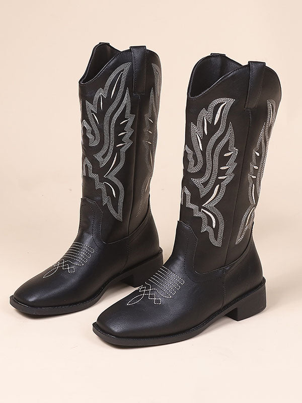 Embroidered Round-Toe Split-Joint Chelsea Boots Boots