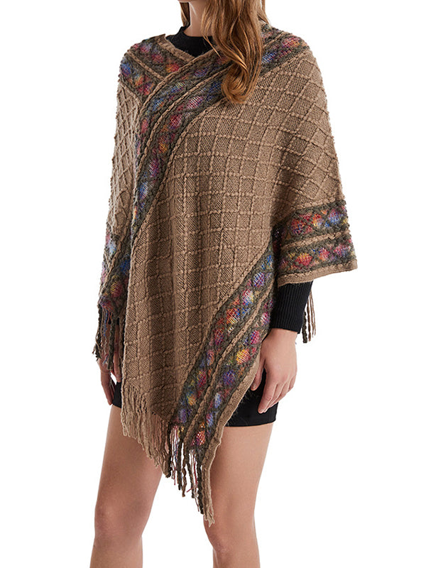Asymmetric Tasseled Loose V-Neck Shawl&Cloak Cape