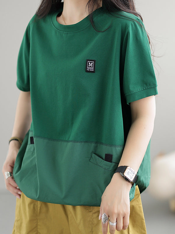 Split-Joint Loose Short Sleeves Round-Neck T-Shirts Tops