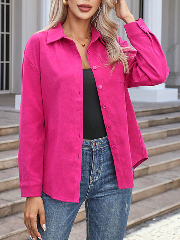 Solid Color Split-Joint Long Sleeves Loose Lapel Blouses