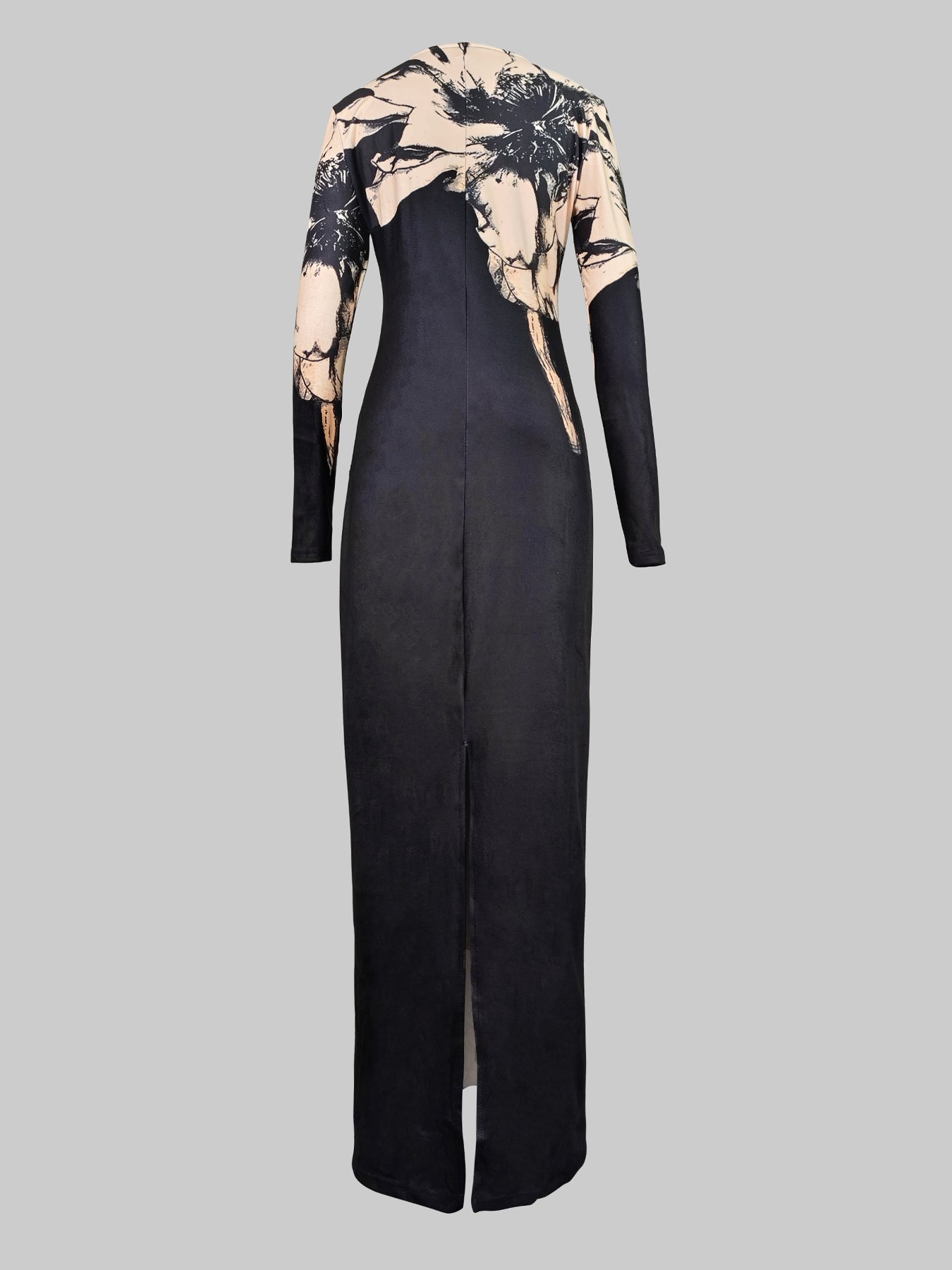 Floral Printed Long Sleeves Skinny Boat Neck Maxi Dresses