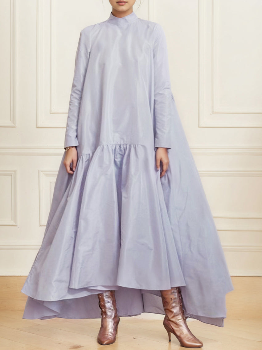 Falbala Solid Color A-line High-low Half Turtleneck Maxi Dresses