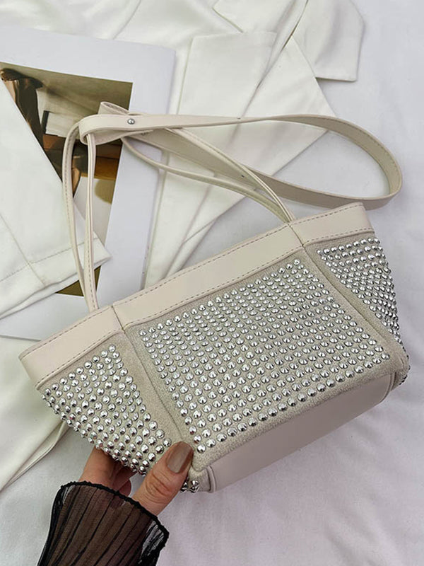 Rhine Stones Shiny Split-Joint Zipper Handbags Crossbody Bags