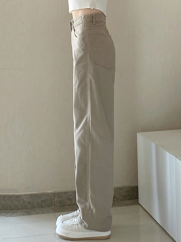 Casual High Waisted Solid Color Wide Leg Pants