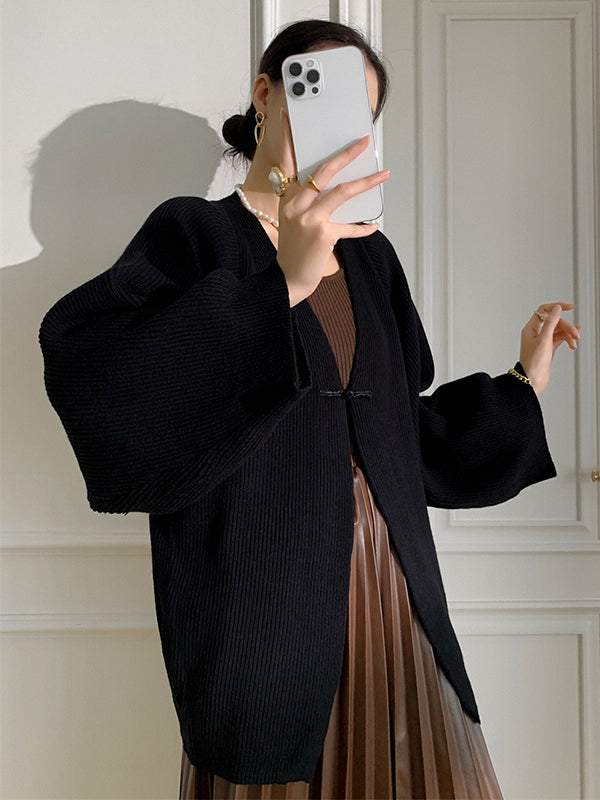 Long Sleeves Loose Solid Color Knitted Cardigan Tops