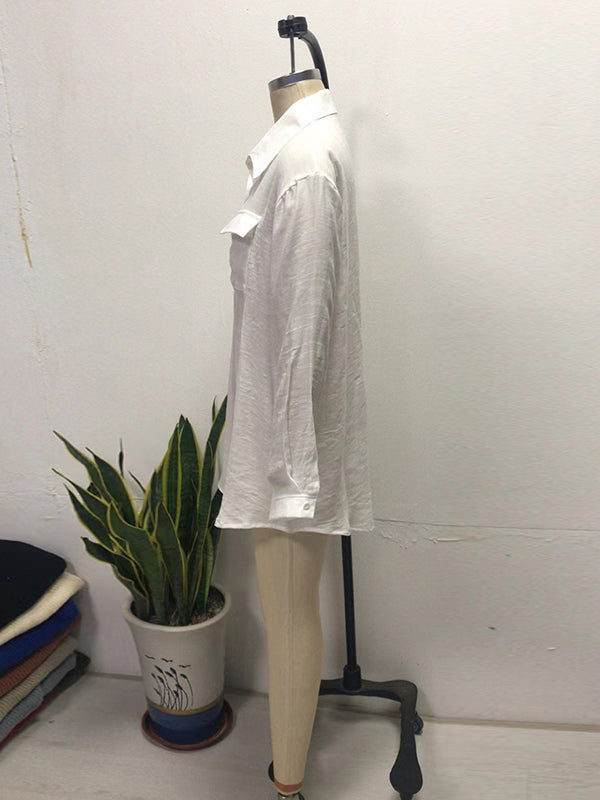 See-Through Solid Color Split-Joint Long Sleeves Loose Lapel Blouses&Shirts Tops