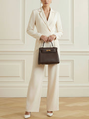 Pockets Solid Color High Waisted Long Sleeves Notched Collar Jumpsuits