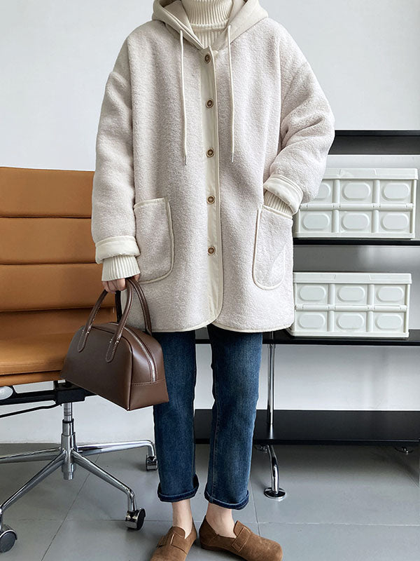 Original Creation Long Sleeves Loose Buttoned Keep Warm Hooded Coats Outerwear