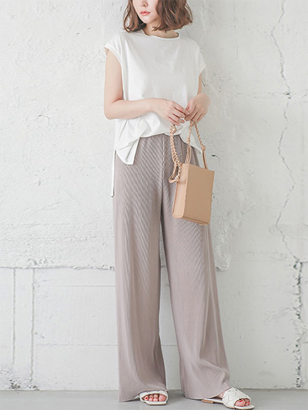 Simple Loose Wide Leg Elasticity Solid Color Casual Pants Bottoms