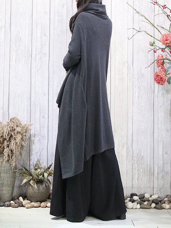 Solid Color Batwing Sleeves High-Low Heaps Collar Sweater Tops Pullovers