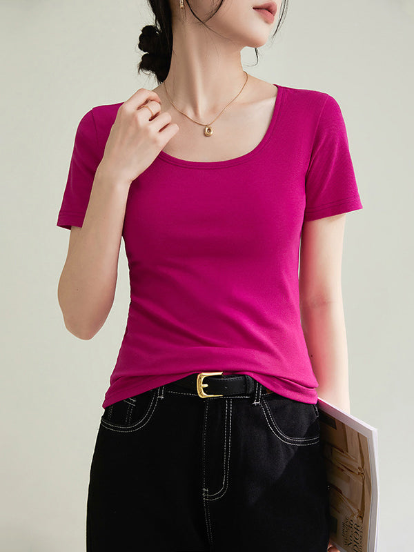 Solid Color Plus Size Short Sleeves Round-neck T-Shirts Tops