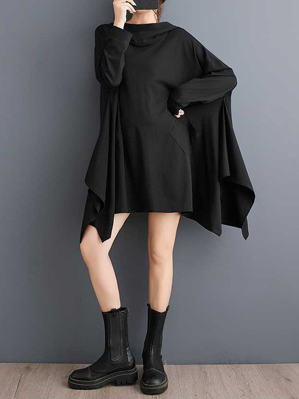 Pockets Solid Color Batwing Sleeves Hooded Hoodies Tops