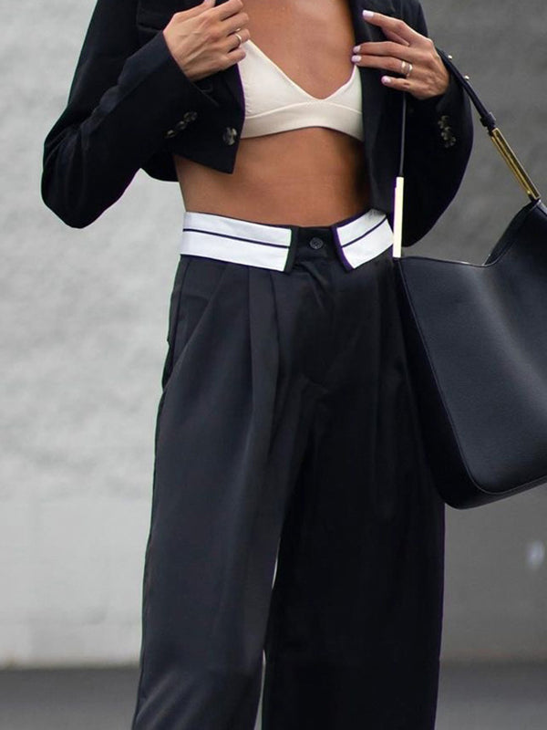 Split-Joint High Waisted Wide Leg Trousers Casual Pants Bottoms