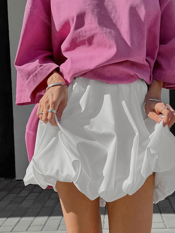 Pleated Solid Color Split-Joint A-Line Loose Skirts Bottoms