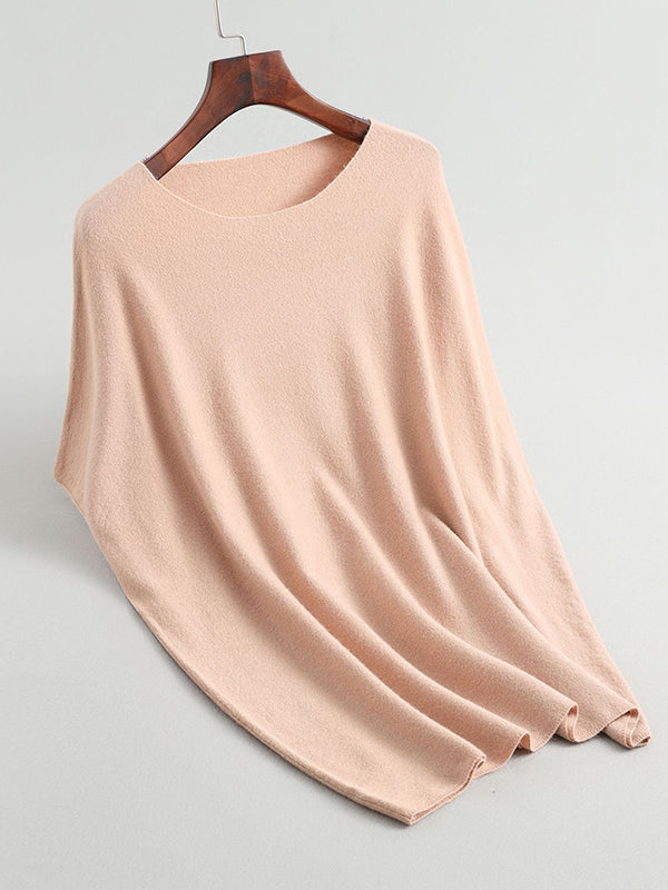 Solid Color Half Sleeves Loose Off-The-Shoulder Sweater Tops Pullovers Knitwear