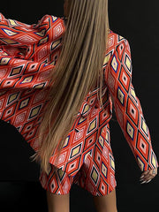 Notched Collar Long Sleeves Loose Buttoned Pockets Printed Blazer Top + Shorts Bottom Two Pieces Set