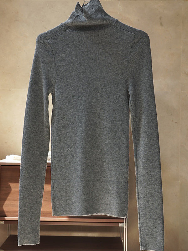 Solid Color Long Sleeves Skinny High-Neck Sweater Tops Pullovers