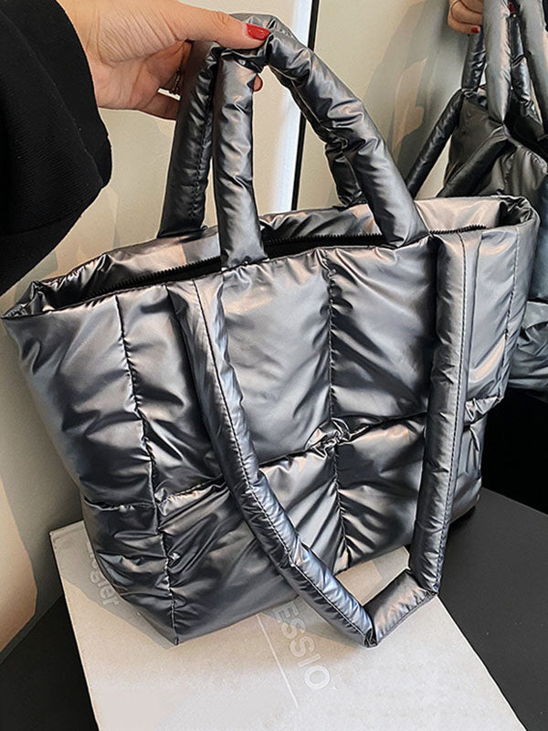 Solid Color Split-Joint Padded Tote Bags Handbags Bags