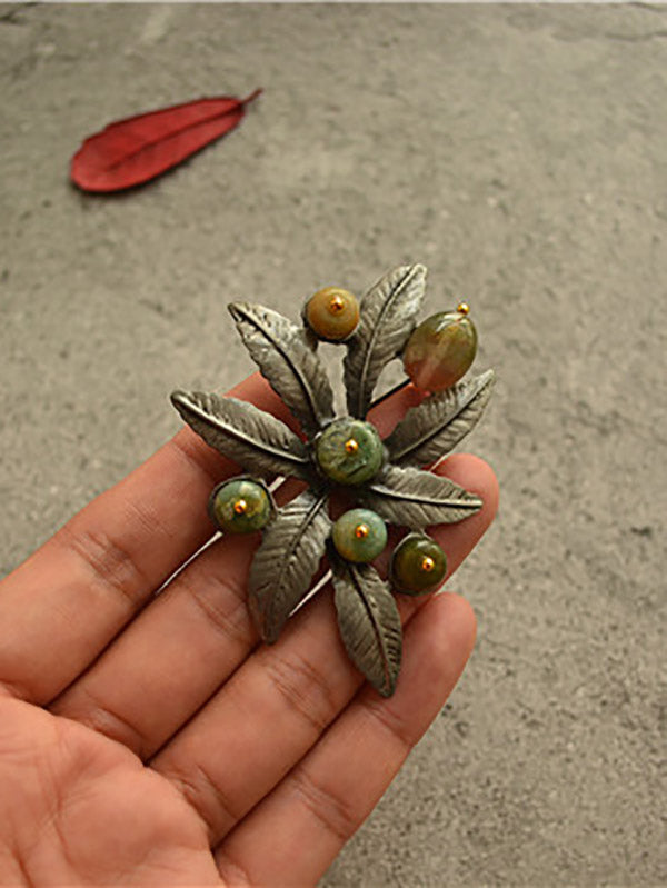 Vintage Leaves Tree Brooch&Necklace
