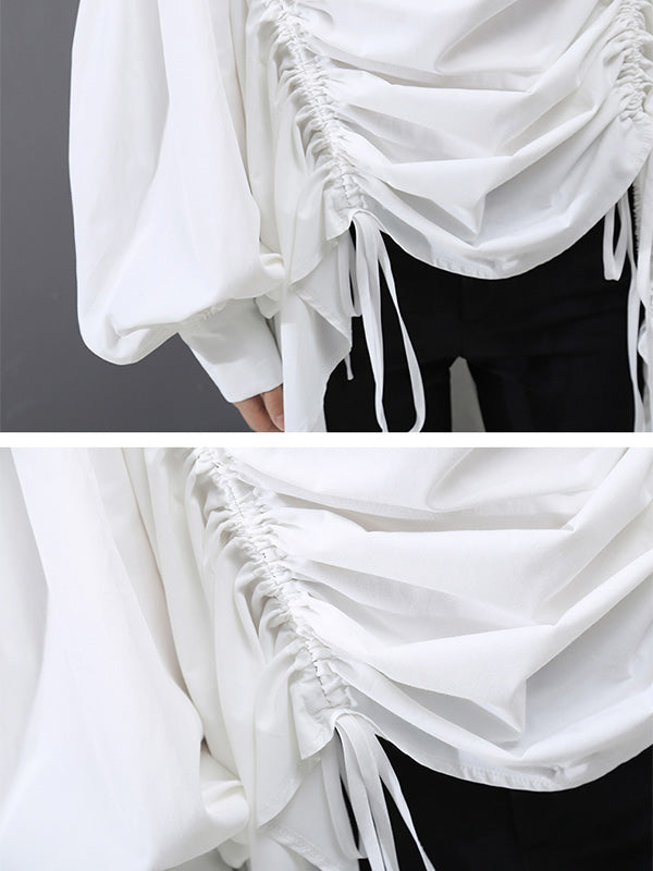 Drawstring Cropped Loose Stand Collar Shirt