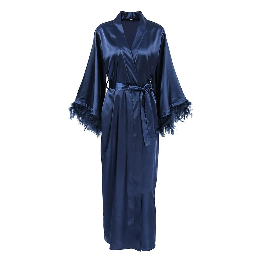 Feathers Solid Color Split-front Loose V-neck Maxi Dresses Evening Dresses