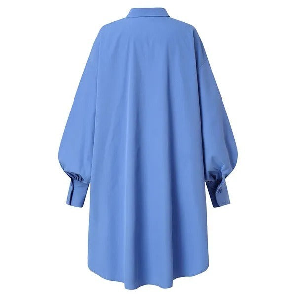 High-Waisted Hollow Solid Color Loose Puff Sleeves Lapel Collar Blouses&shirts Tops