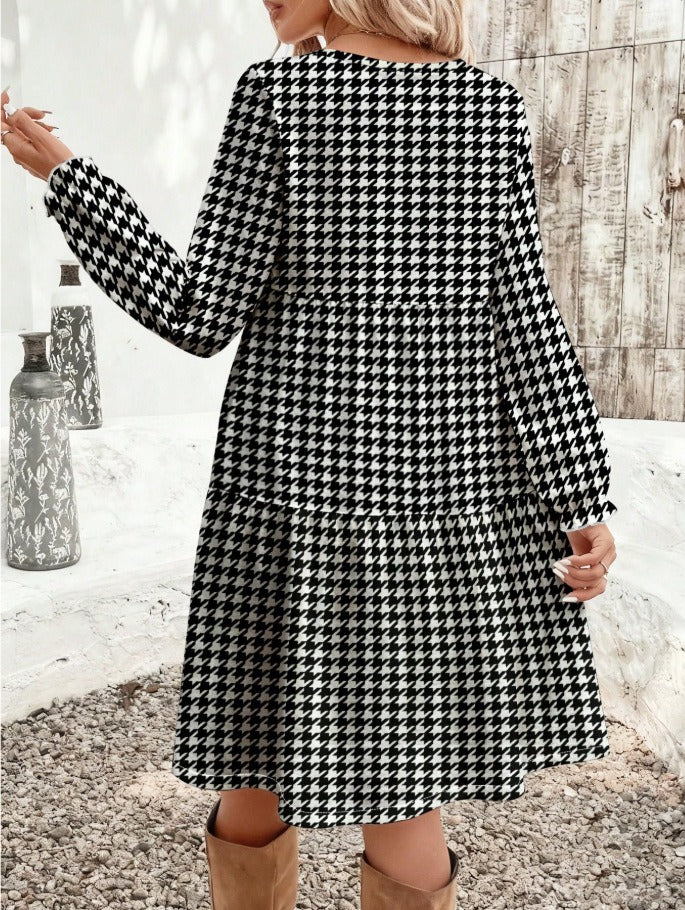 Printed Long Sleeves Loose Boat Neck Maxi Dresses
