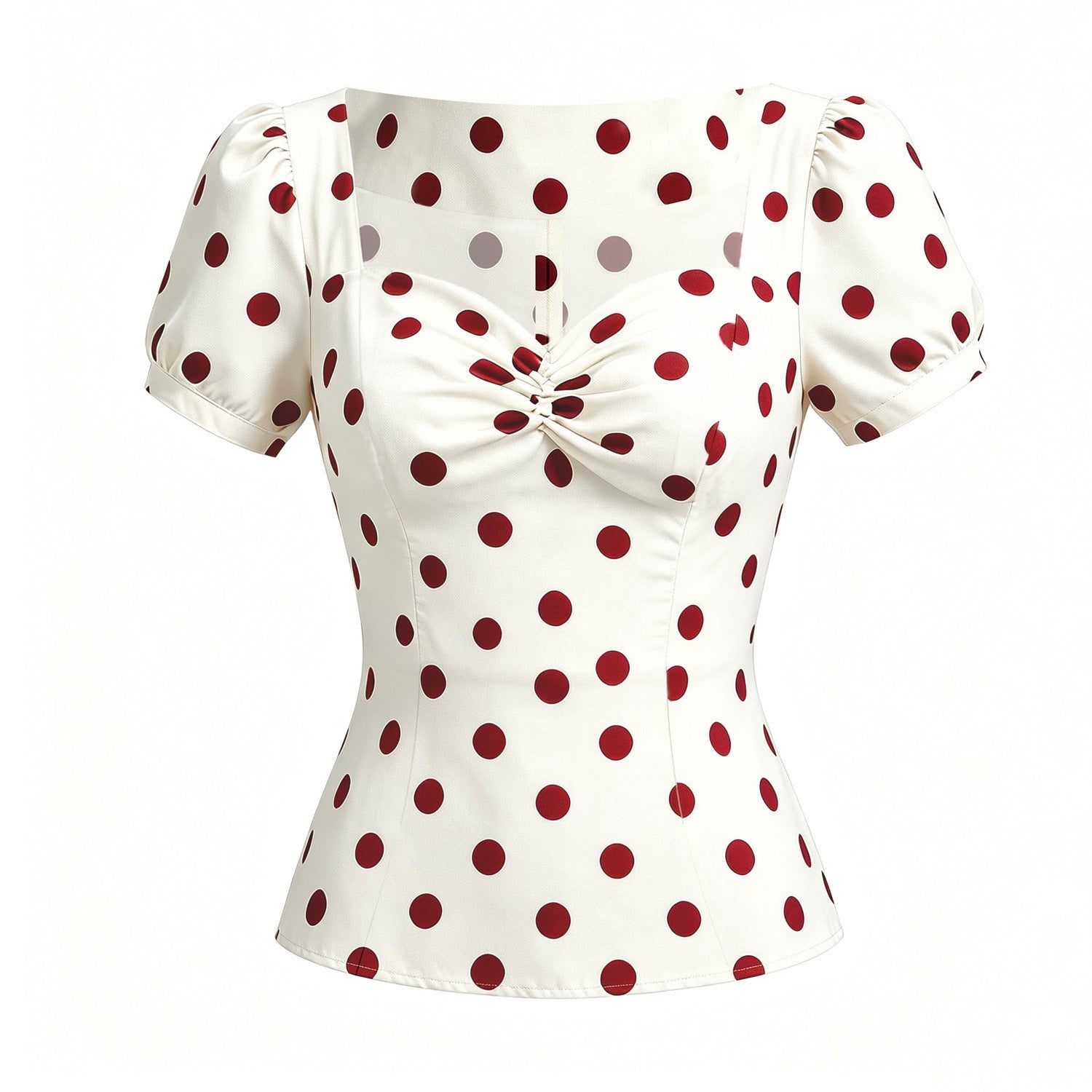 Stylish White Polka-Dot Stand Collar Short Sleeves Blouse Top