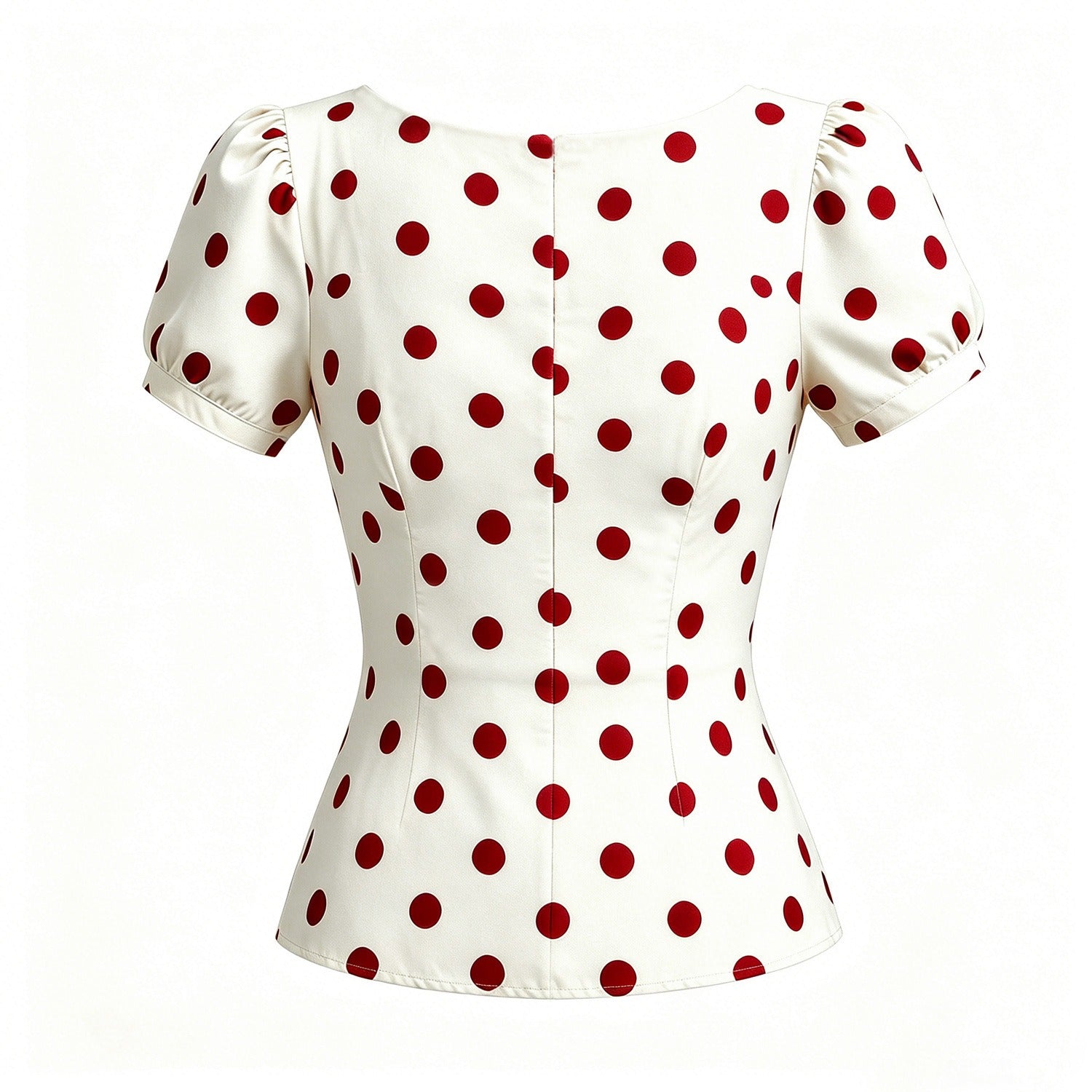 Stylish White Polka-Dot Stand Collar Short Sleeves Blouse Top