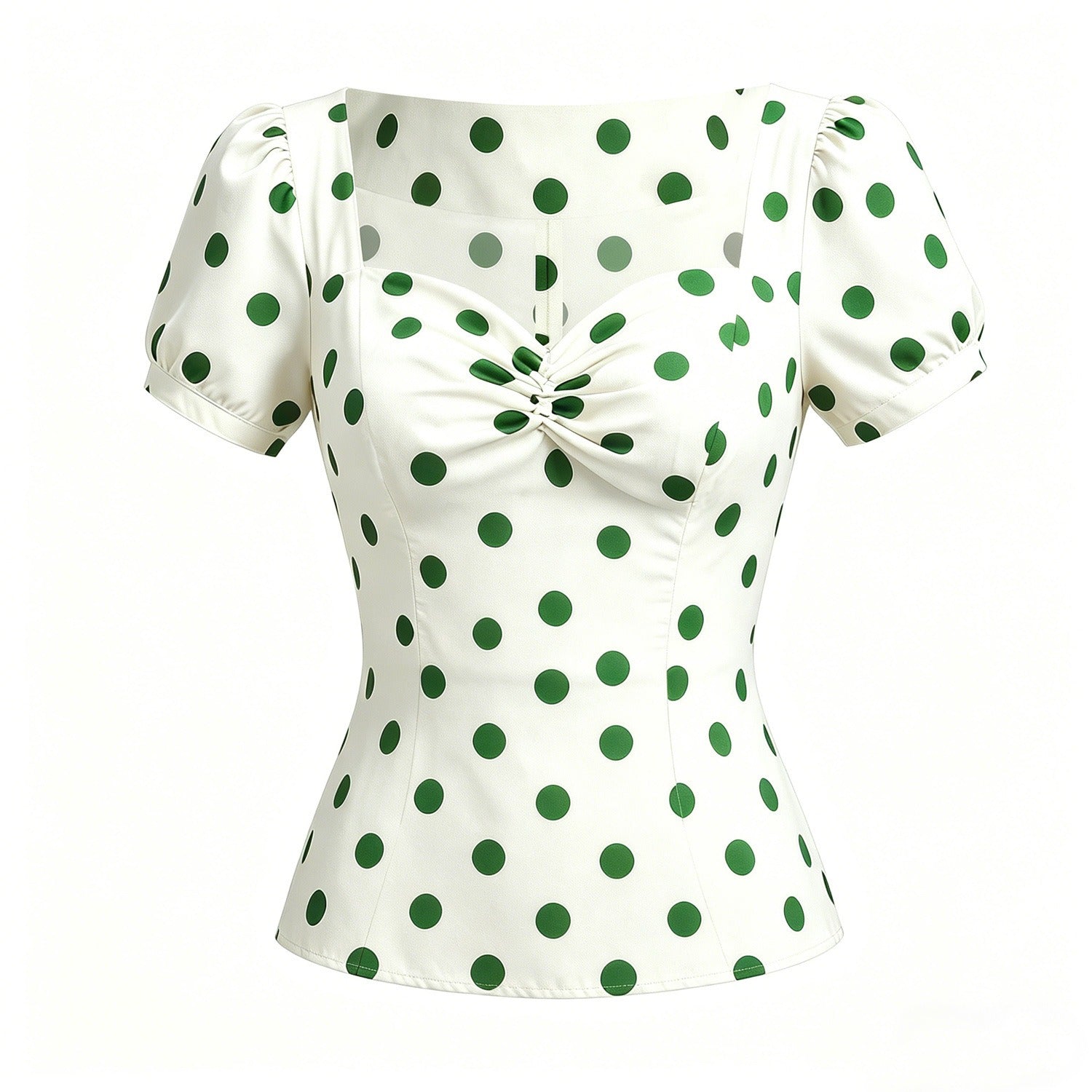 Stylish White Polka-Dot Stand Collar Short Sleeves Blouse Top
