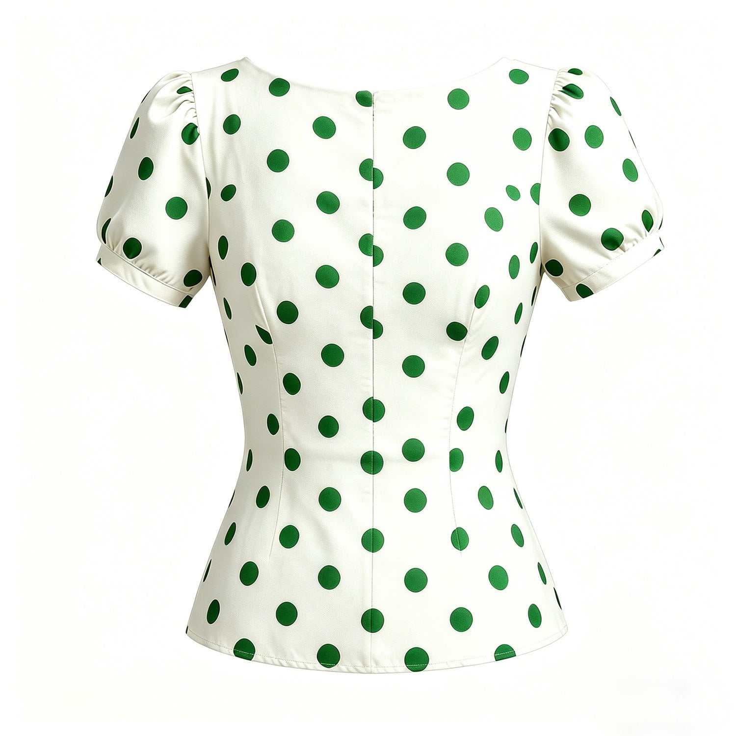 Stylish White Polka-Dot Stand Collar Short Sleeves Blouse Top