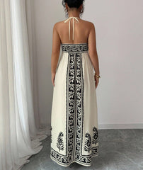 Printed pattern halter-neck dress