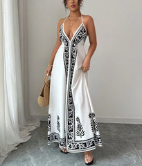 Printed pattern halter-neck dress