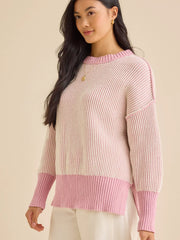 Contrast Color Split-Side High-Low Long Sleeves High Neck Sweater Tops Pullovers