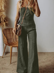 Pockets Solid Color Zipper High Waisted Loose Spaghetti-Neck Jumpsuits