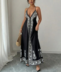 Printed pattern halter-neck dress