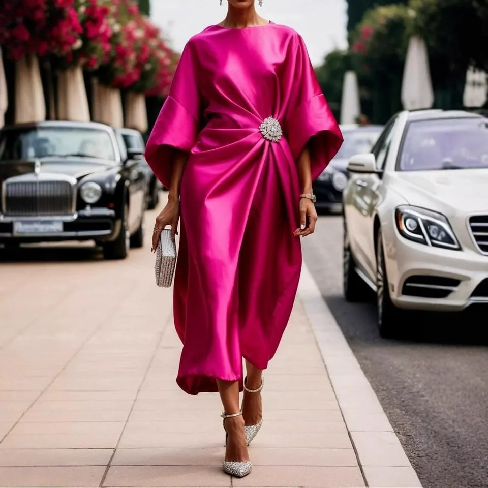 High-Low Irregular Clipping Solid Color Round-Neck Maxi Dresses